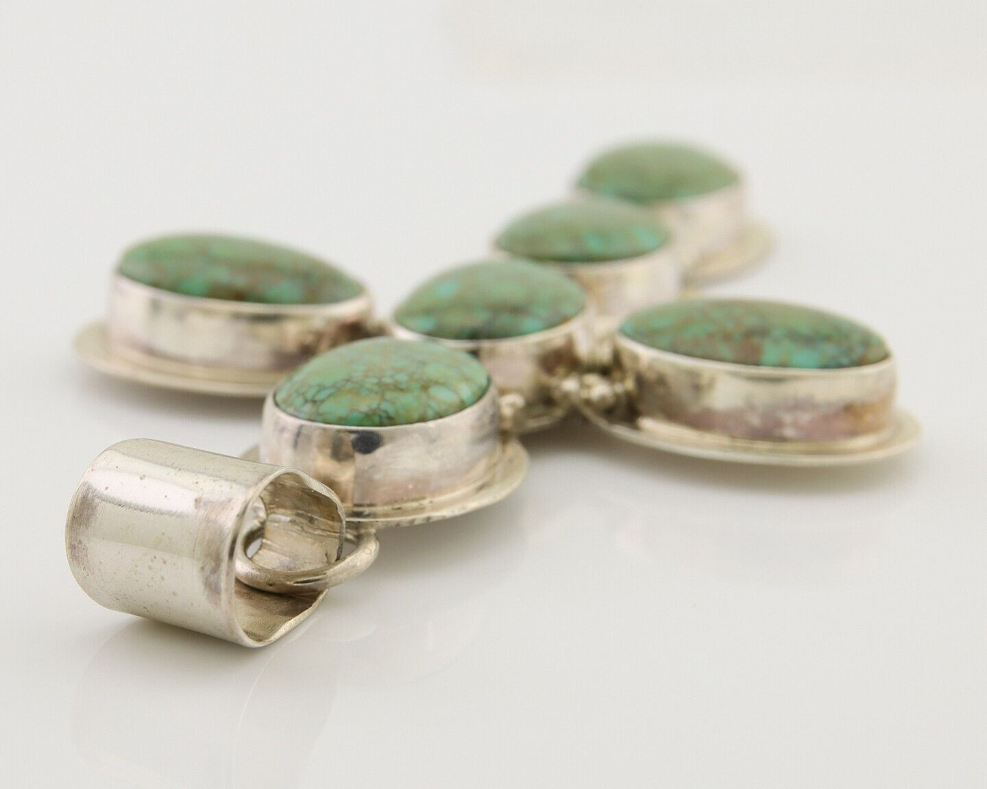 Navajo Large Pendant 925 Silver Natural Turquoise Signed Melissa Yazzie C.80's