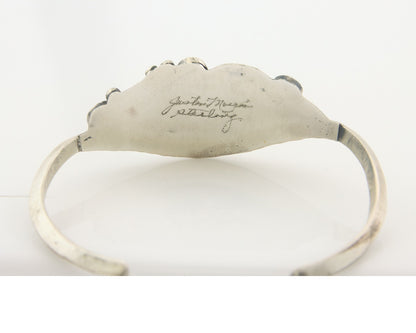 Navajo Bracelet 925 Silver Coral & Turquoise Cuff Signed Justin Morris C.80's