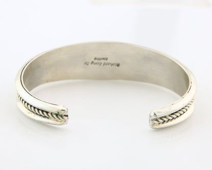 Navajo Cuff Bracelet Sterling Silver Natural Malachite Vintage Signed R Long Sr