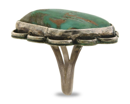 Navajo Ring 925 Sterling Natural Green Turquoise Native Artist C.80's Size 8.25
