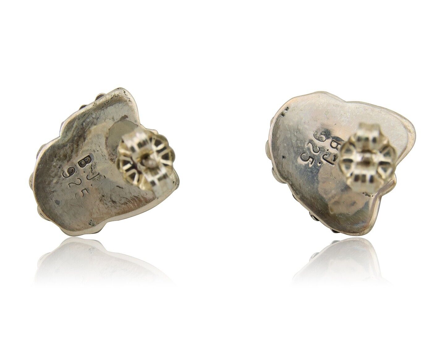 Navajo Handmade Earrings 925 Silver Blue Turquoise Artist Signed BJ C.80s