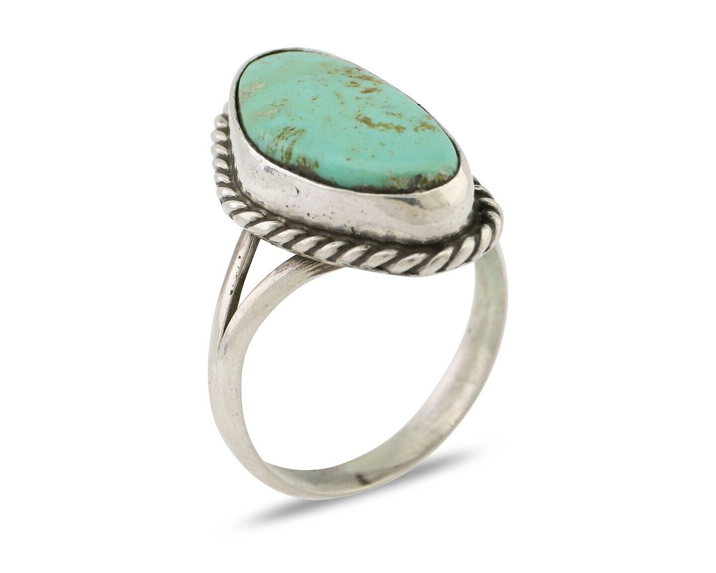 Navajo Ring 925 Silver Kingman Turquoise Artist Signed Rabbit Sticks C.80's