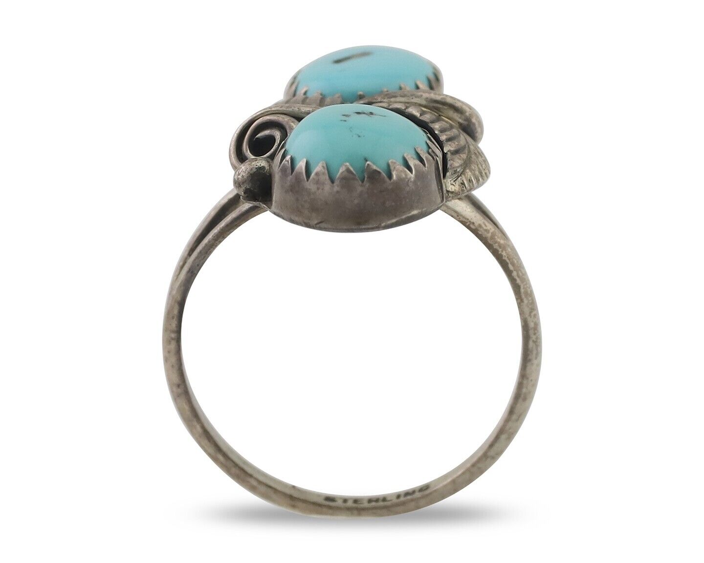 Navajo Ring 925 Silver Natural Blue Turquoise Native American Artist C.80's