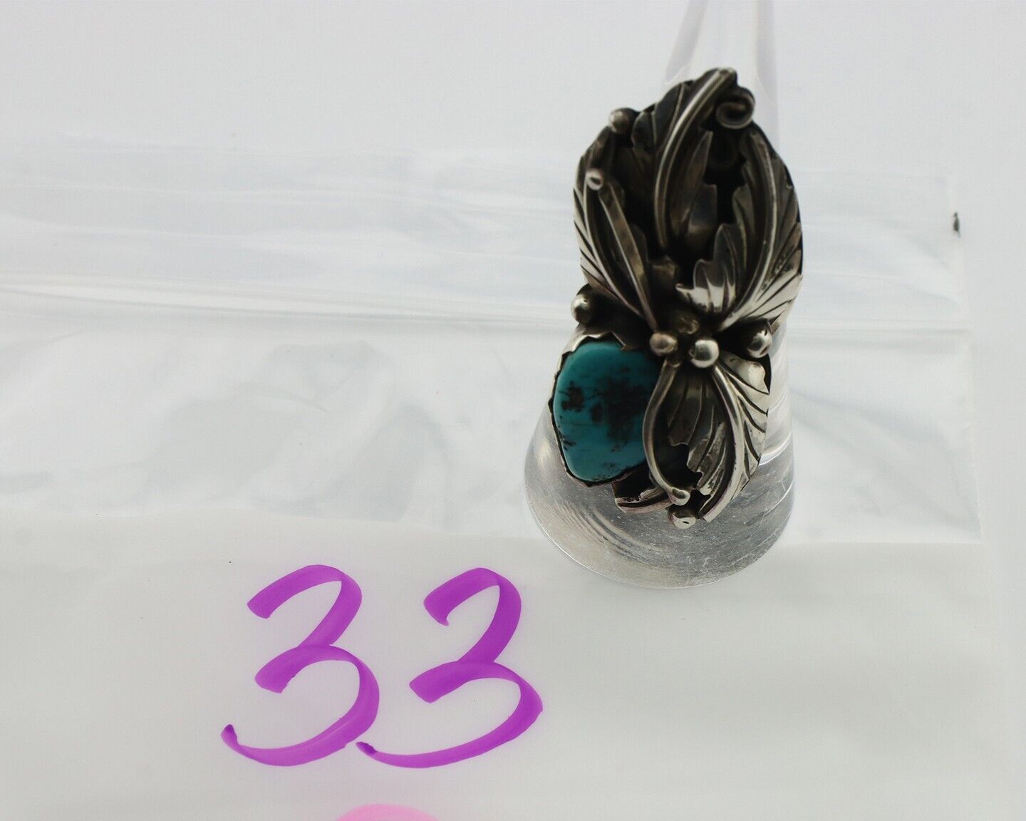 Navajo Ring 925 Silver Sleeping Beauty Turquoise Artist Signed DL C.80's