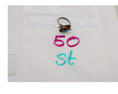 Navajo Ring 925 Silver Turquoise & Coral Native American Artist C.80's