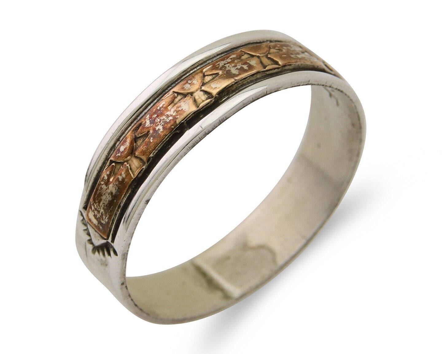 Navajo Handmade Ring 925 Silver & Gold Artist Signed E C.80's