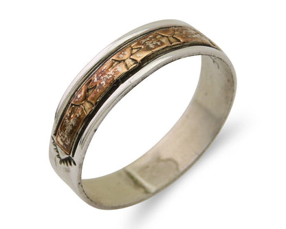 Navajo Handmade Ring 925 Silver & Gold Artist Signed E C.80's