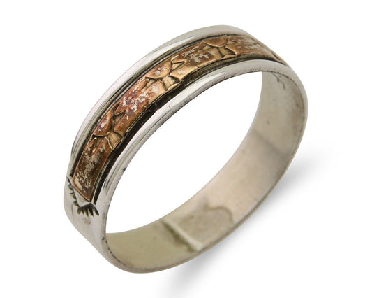 Navajo Handmade Ring 925 Silver & Gold Artist Signed E C.80's