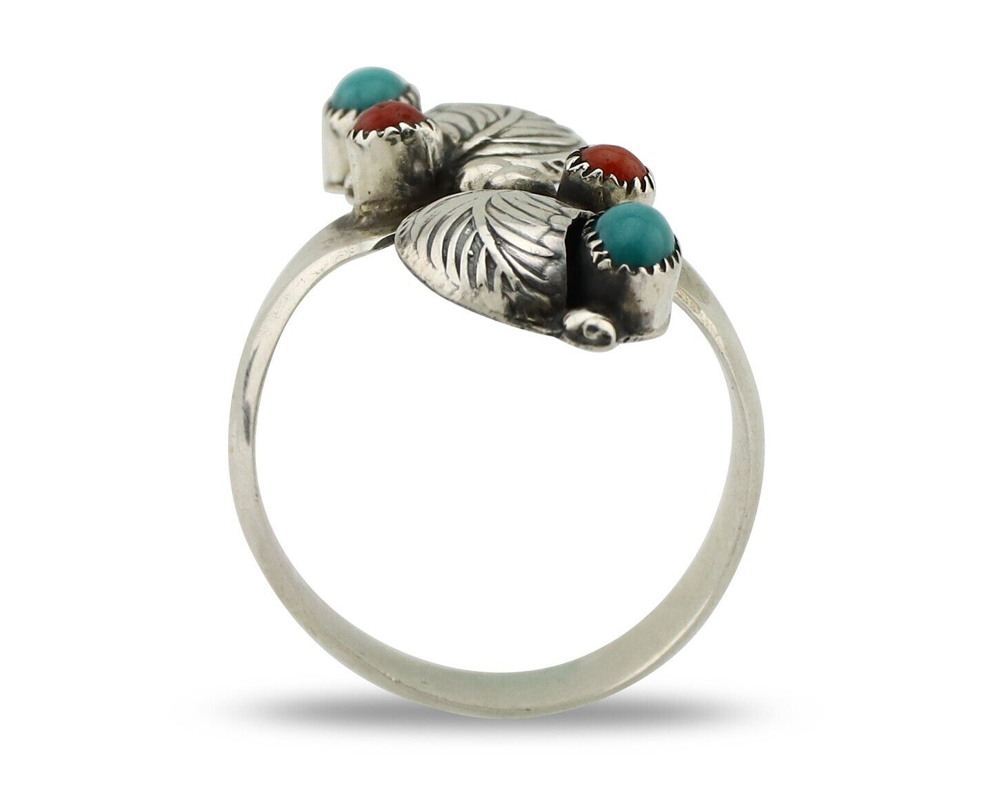 Navajo Adjustable Ring 925 Silver Turquiose & Coral Native Artist C.80's