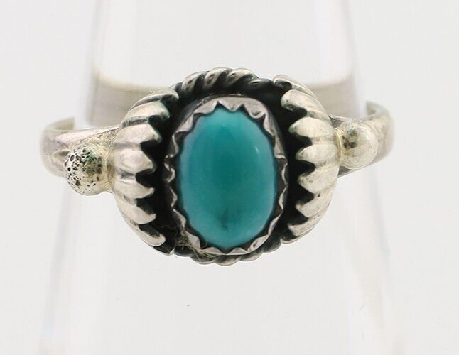 Navajo Ring 925 Silver Kingman Turquoise Native American Artist Made In 1985