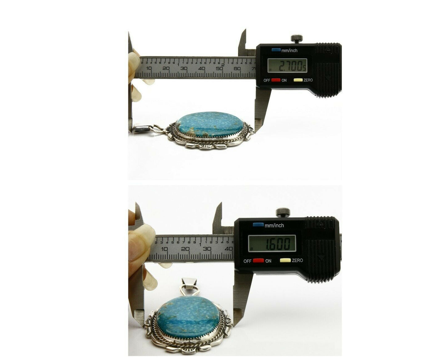 C. 80's-90 Navajo Talhat Large Natural Mined Turquoise .925 Silver Pendant