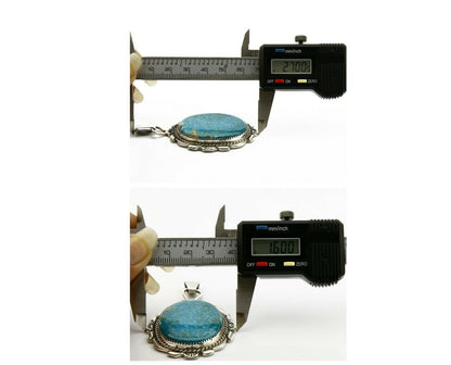C. 80's-90 Navajo Talhat Large Natural Mined Turquoise .925 Silver Pendant