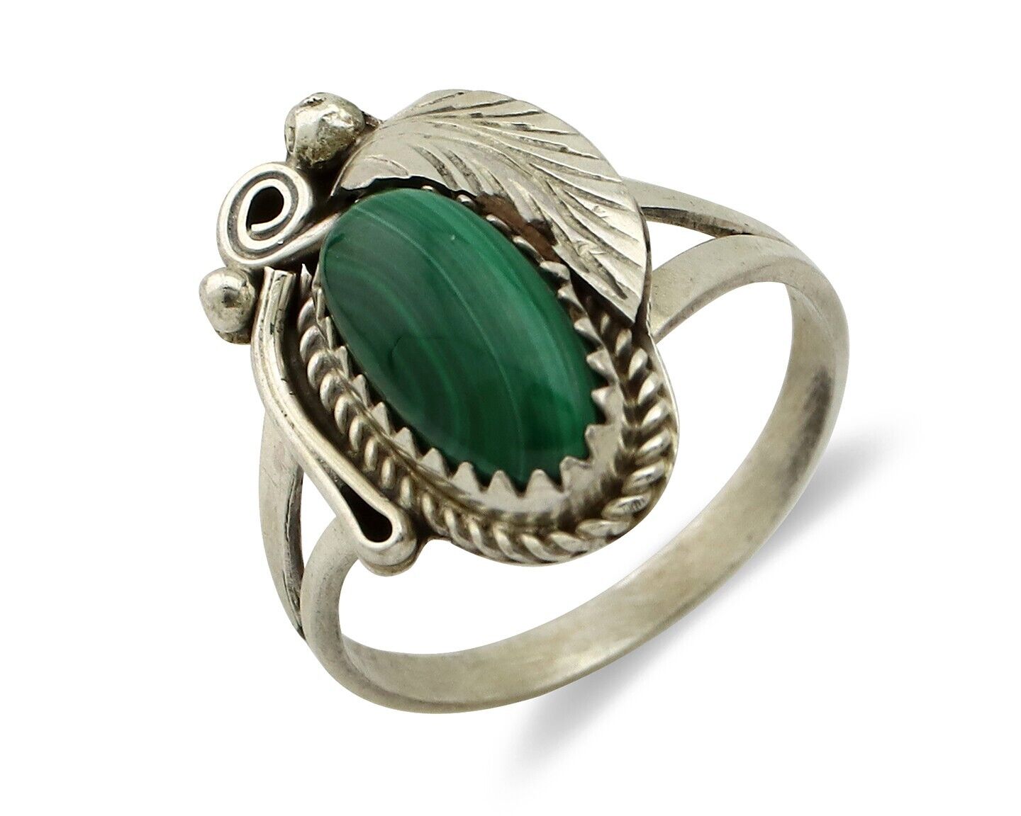 Navajo Ring 925 Silver Natural Mined Malachite Artist Signed Justin Morris C.80s