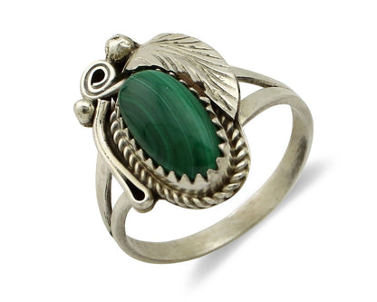 Navajo Ring 925 Silver Natural Mined Malachite Artist Signed Justin Morris C.80s