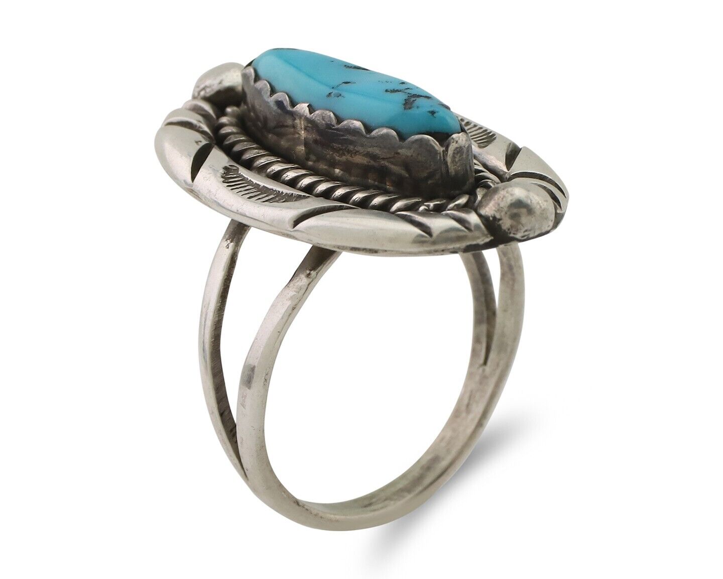 Navajo Ring 925 Silver Sleeping Beauty Turquoise Signed V & N EDSITTY C.80's