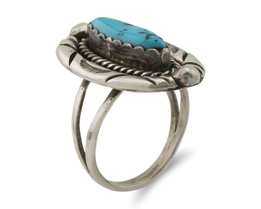 Navajo Ring 925 Silver Sleeping Beauty Turquoise Signed V & N EDSITTY C.80's