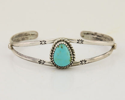 Navajo Hand Stamped Cuff Bracelet Turquoise 925 Silver Native American Artist