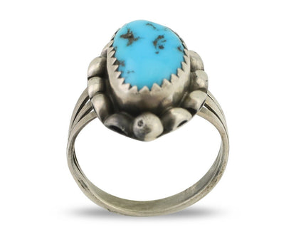 Navajo Ring 925 Silver Sleeping Beauty Turquoise Artist Signed SC C.80's