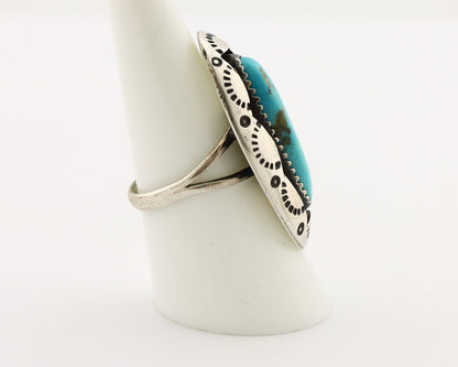Navajo Ring 925 Silver Natural Kingman Turquoise Native American Artist C.80's