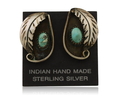 Navajo Earrings 925 Silver Natural Turquoise Native American Artist C.80's