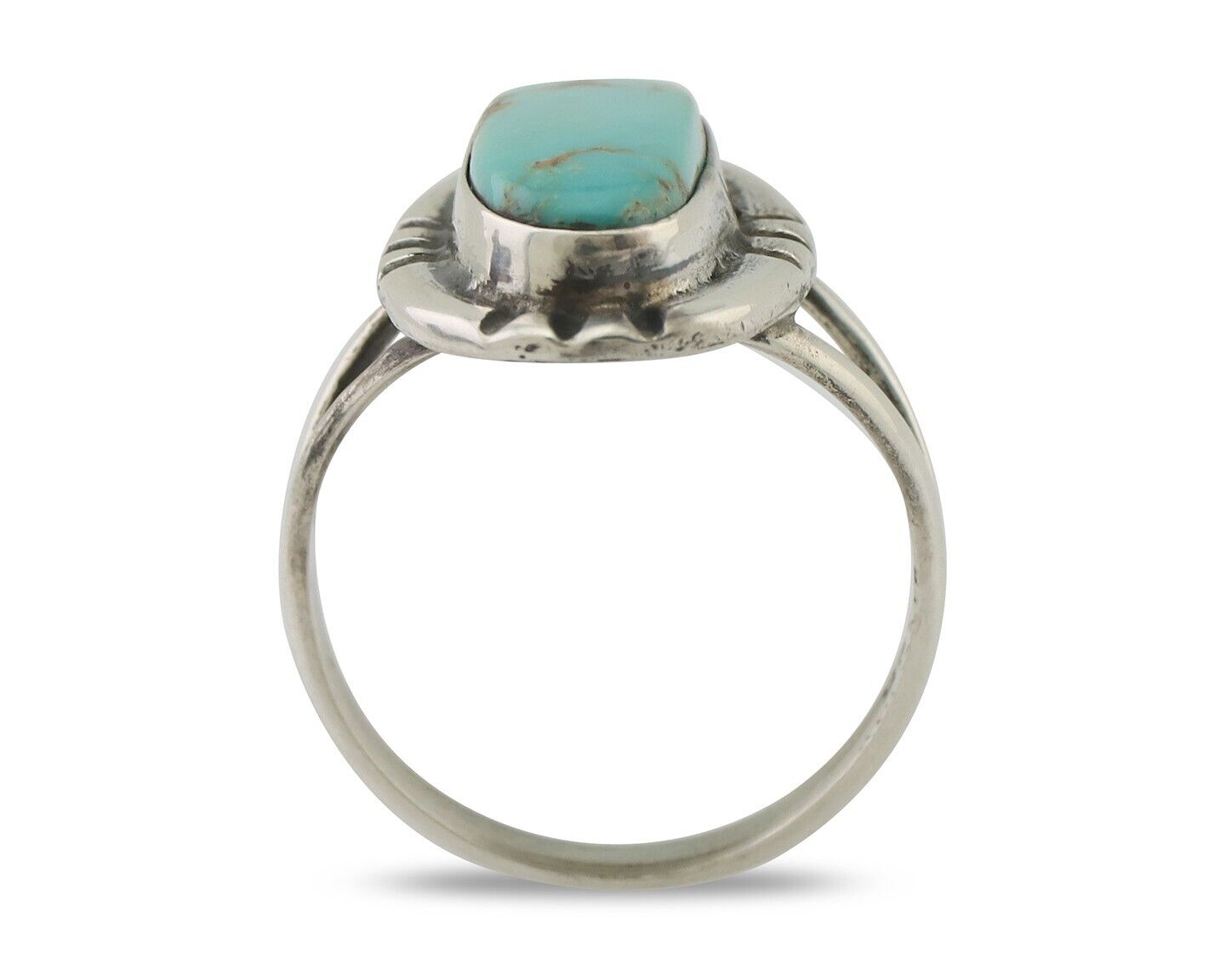 Navajo Ring 925 Silver Blue Gem Turquoise Native American Artist C.80's