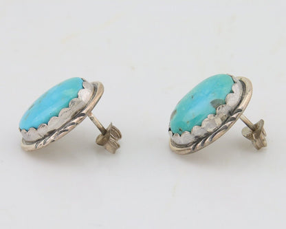 Navajo Earrings 925 Blue Kingman Turquoise Native American Artist C80s