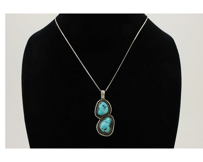 Navajo Pendant 925 Silver Natural Blue Turquoise Artist Signed Tom Willeto C.80s