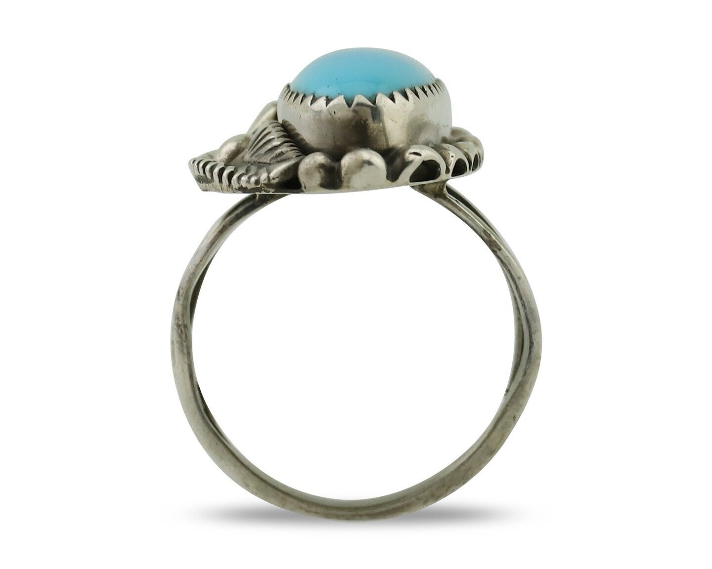 Navajo Ring 925 Silver Sleeping Beauty Turquoise Artist Signed SC C.80's