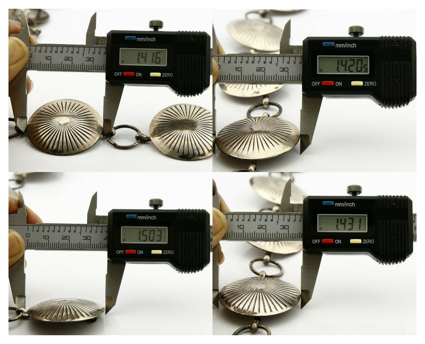 Navajo C.1980's Handmade .925 Silver Hand Stamped Concho Belt 36in Long