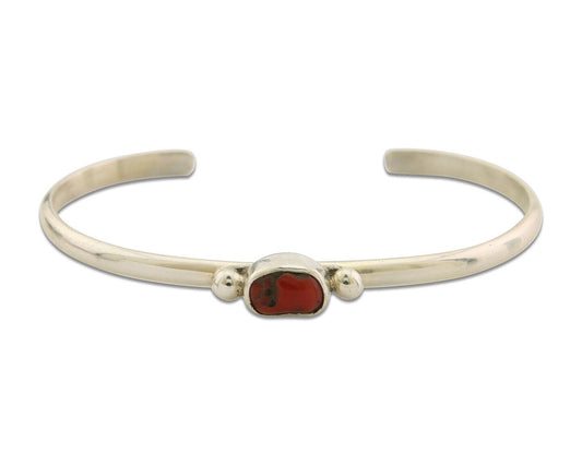 Navajo Bracelet .925 Silver Natural Red Coral Cuff Native American Artist C.80's