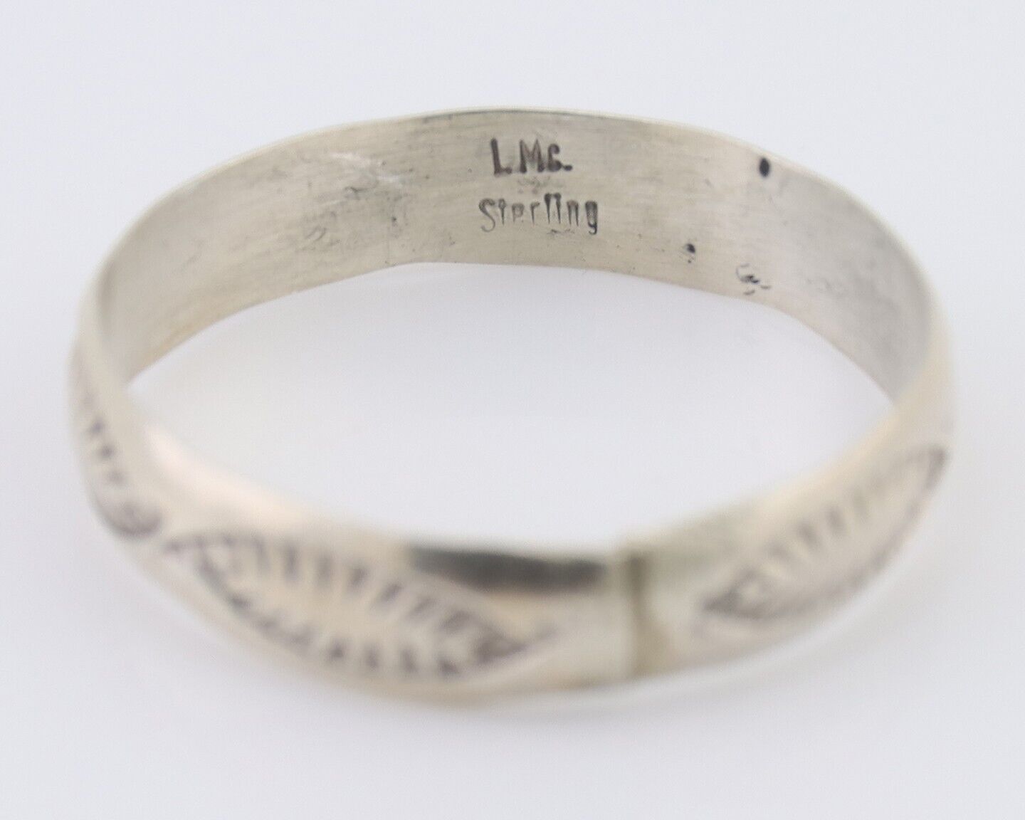 Navajo Hand Stamped Band 925 Silver 5.0 mm Signed Larry Chavez Size 11 C.80's