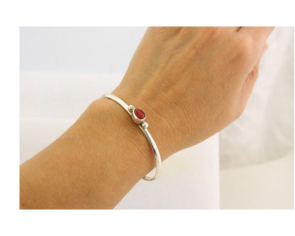 Navajo Bracelet .925 Silver Natural Red Coral Cuff Native American Artist C.80's