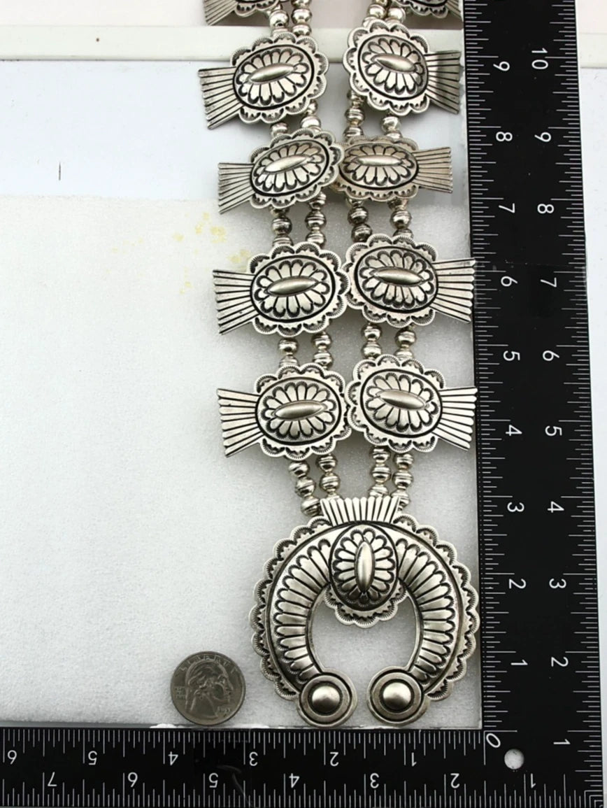 Navajo Squash Necklace Earring Set Sterling Silver Signed Carson Blackgoat