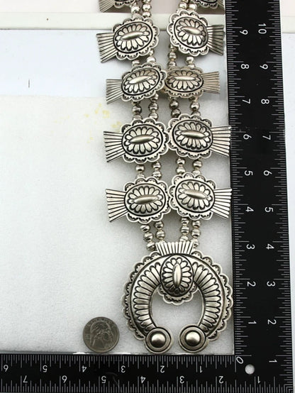 Navajo Squash Necklace Earring Set Sterling Silver Signed Carson Blackgoat