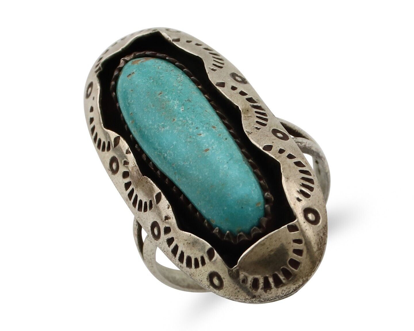 Navajo Ring 925 Silver Natural Kingman Turquoise Native American Artist C.80's