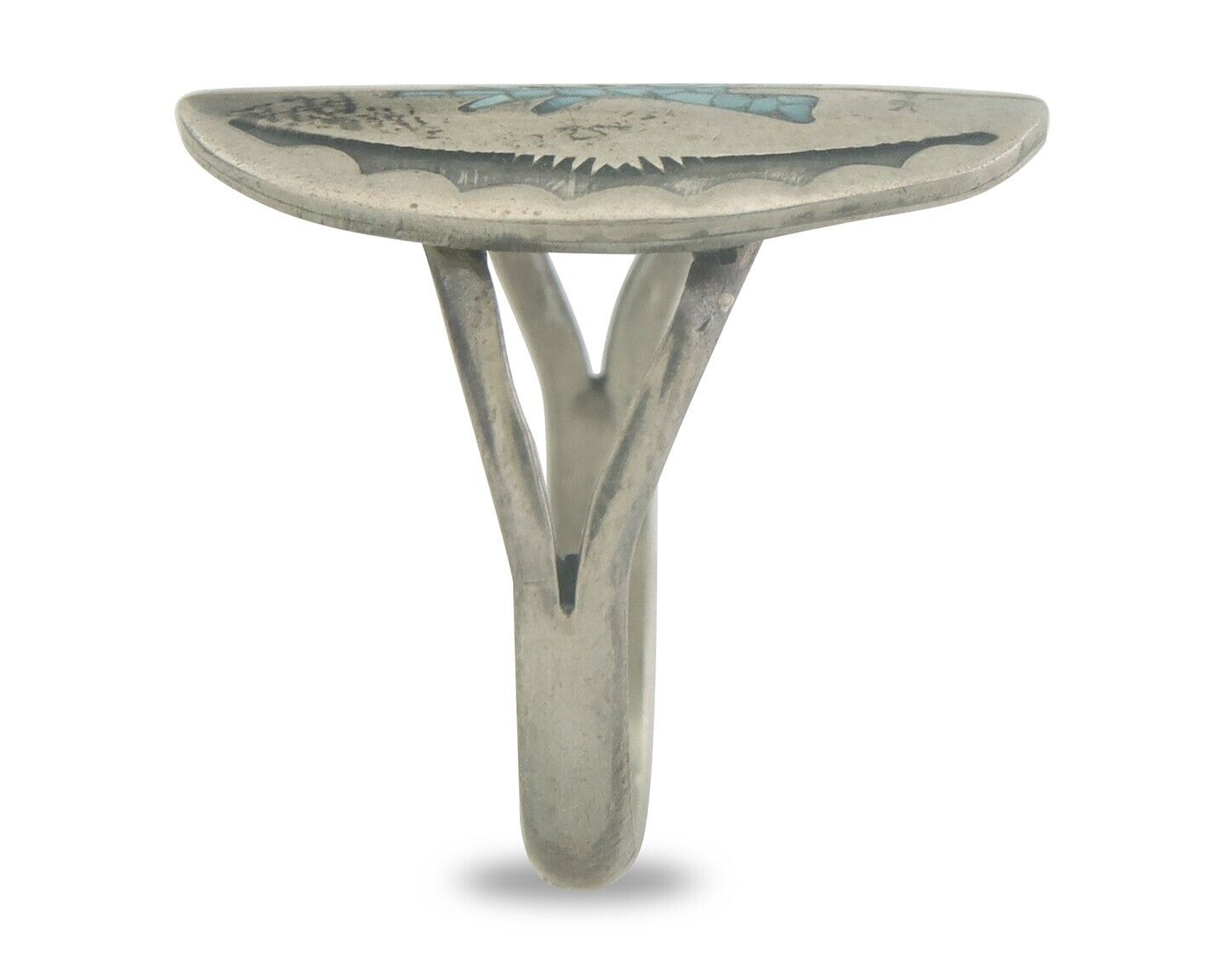 Navajo Ring 925 Sterling Natural Chip Inlay Blue Turquoise C.80's Size 6.0