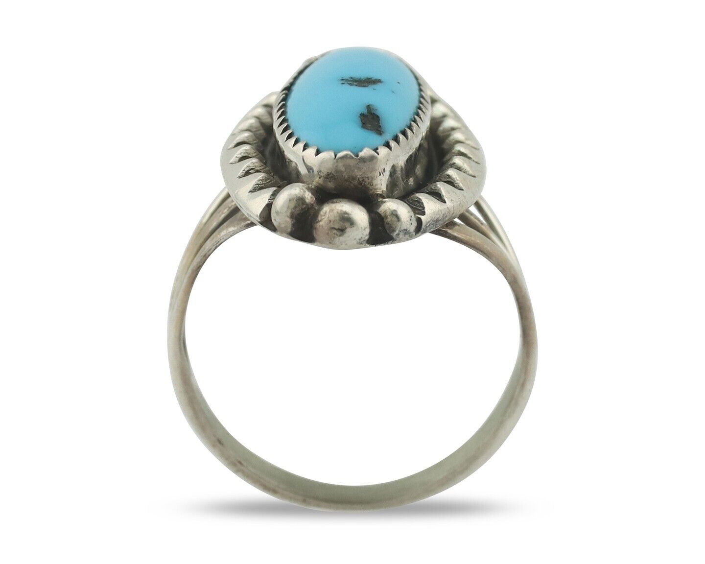 Navajo Ring .925 Silver Sleeping Beauty Turquoise Native American Artist C.80's