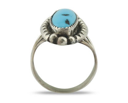 Navajo Ring .925 Silver Sleeping Beauty Turquoise Native American Artist C.80's
