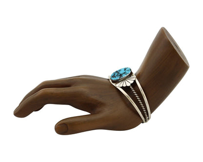 Navajo Bracelet 925 Silver Sleeping Beauty Turquoise Artist Signed LT CHEE C80s