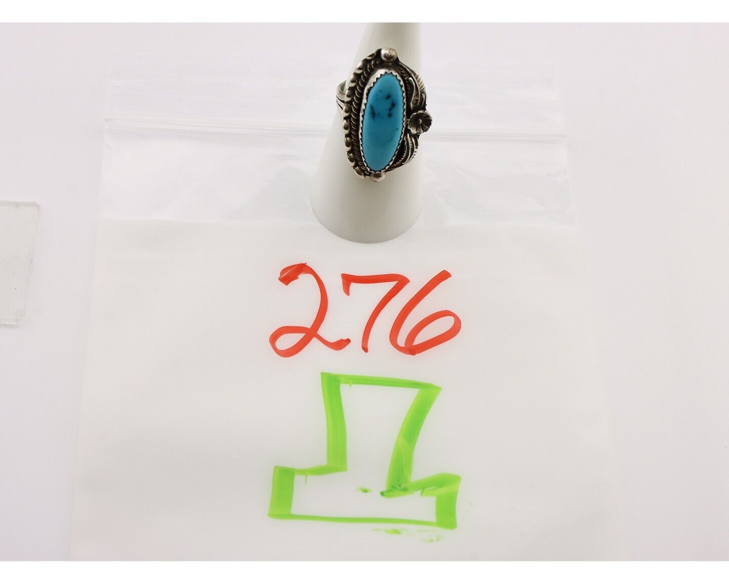 Navajo Ring 925 Silver Sleeping Beauty Turquoise Signed SC C.80's