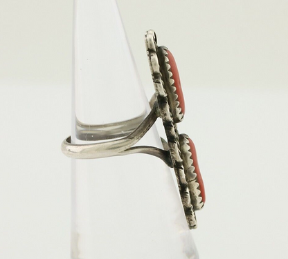 Navajo Ring 925 Silver Mediterranean Coral Native American Artist C.80's