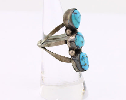 Navajo 3 Stone Ring 925 Silver Morenci Turquoise Native American Artist C.80's