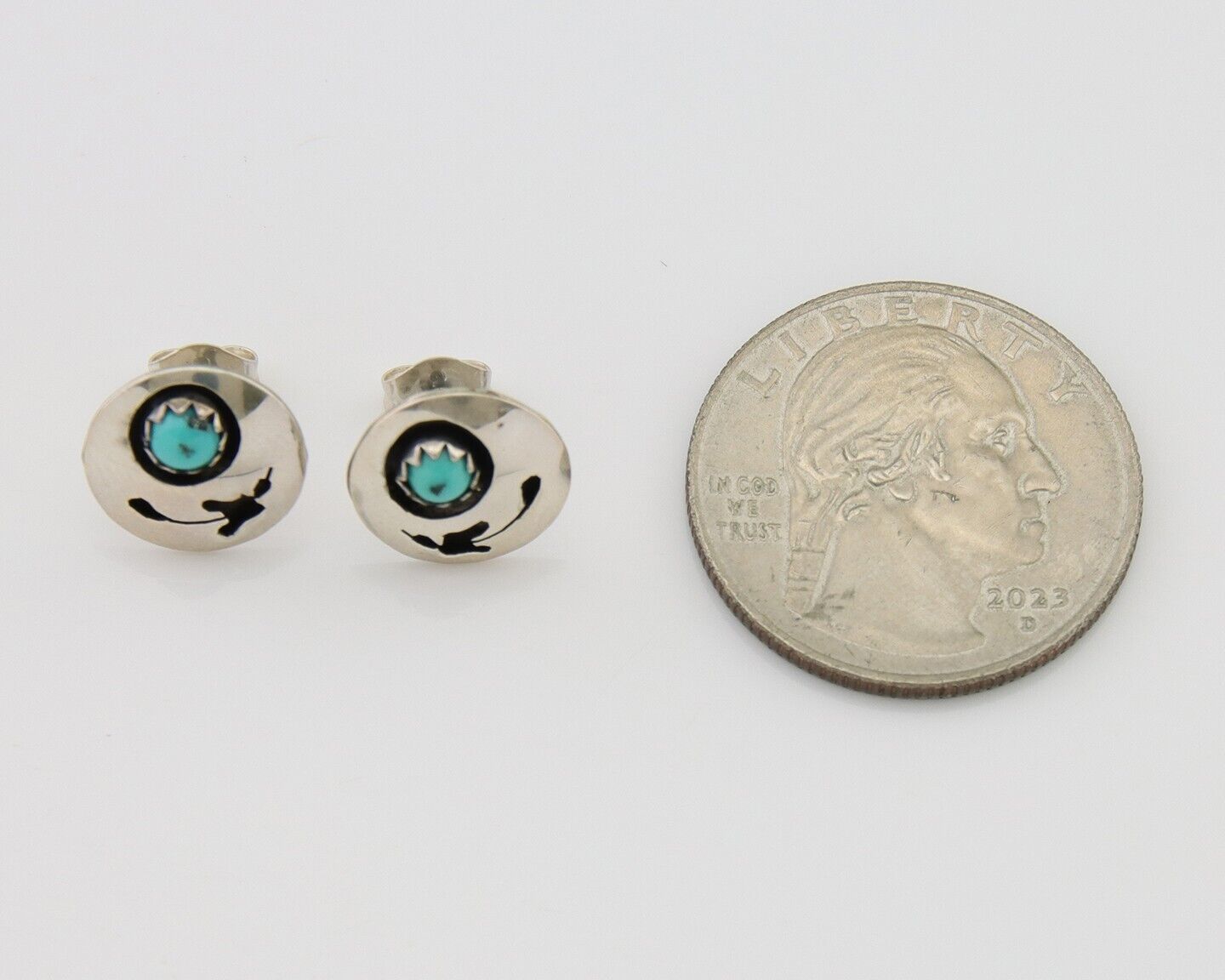 Navajo Handmade Earrings 925 Silver Turquoise Native American Artist C.80's