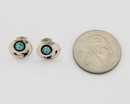 Navajo Handmade Earrings 925 Silver Turquoise Native American Artist C.80's