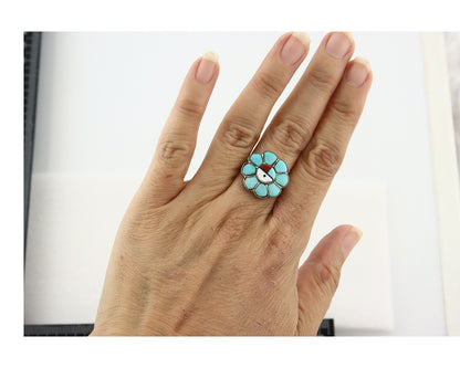 Vintage Zuni Ring 925 Sterling Silver Gemstone Signed V&N Edsitty Size 8.5