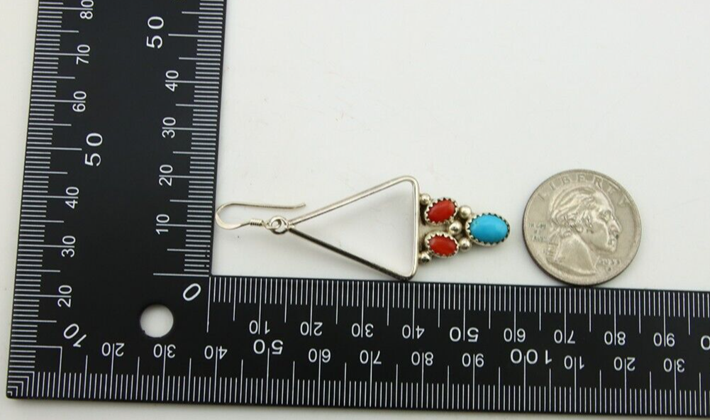 Navajo Earrings 925 Silver Turquoise & Coral Native American Artist C.80's