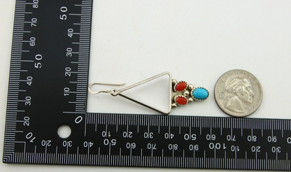 Navajo Earrings 925 Silver Turquoise & Coral Native American Artist C.80's