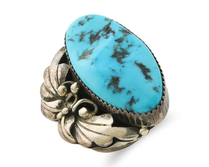 Navajo Ring 925 Sterling Turquoise Native American Artist C.80's Size 6.0