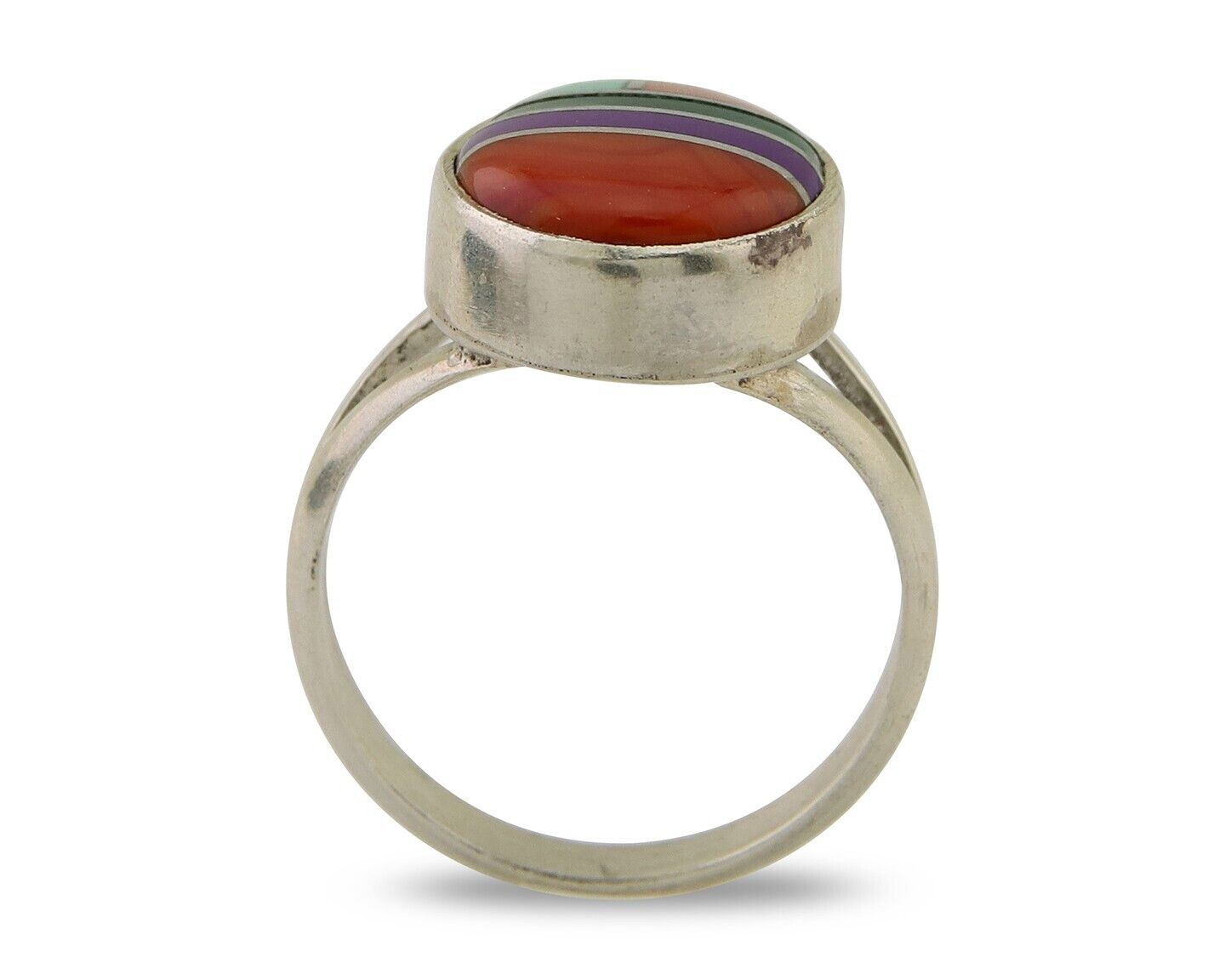 Navajo Ring 925 Sterling Silver Natural Gemstones Artist Signed Sunrise C.80's