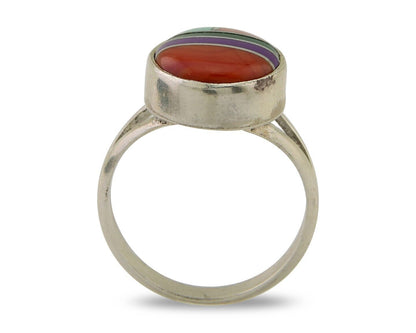 Navajo Ring 925 Sterling Silver Natural Gemstones Artist Signed Sunrise C.80's